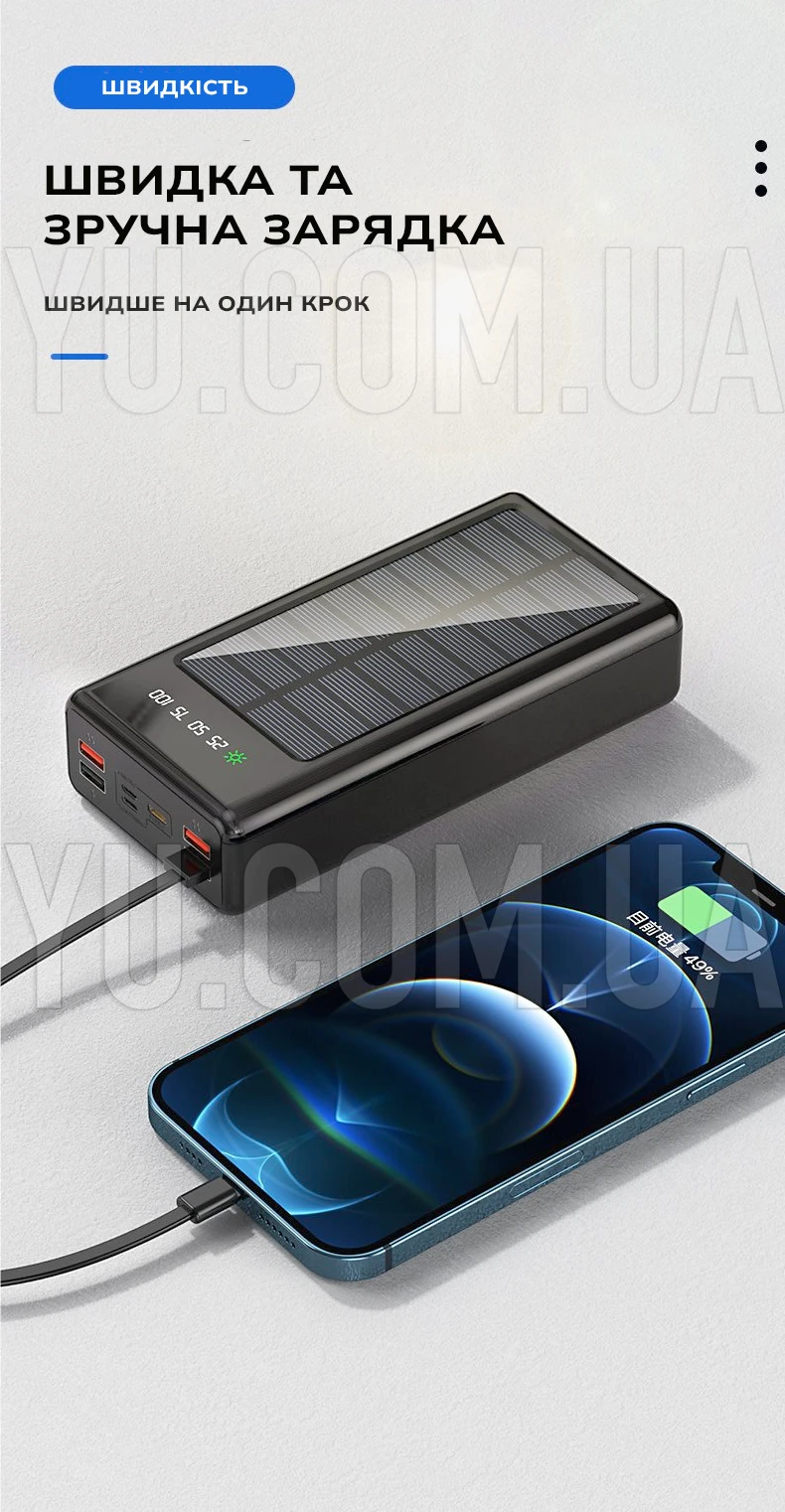 Power Bank UKC 60000mAh із сонячною панеллю 4 USB + 3 зарядні кабелі в комплекті Power Bank UKC 60000mAh із сонячною панеллю 4 USB + 3 зарядні кабелі в комплекті
